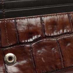 Emporio Armani Brown Alligator Embossed Leather Flap Wallet