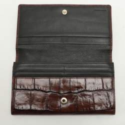 Emporio Armani Brown Alligator Embossed Leather Flap Wallet