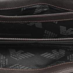 Emporio Armani Brown Alligator Embossed Leather Flap Wallet