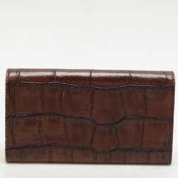 Emporio Armani Brown Alligator Embossed Leather Flap Wallet