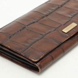 Emporio Armani Brown Alligator Embossed Leather Flap Wallet