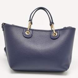 Pre Owned Emporio Armani Blue Leather Small MyEA Shopper Tote