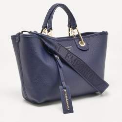 Pre Owned Emporio Armani Blue Leather Small MyEA Shopper Tote