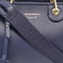 Pre Owned Emporio Armani Blue Leather Small MyEA Shopper Tote
