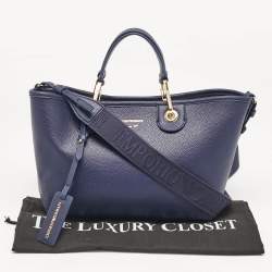 Pre Owned Emporio Armani Blue Leather Small MyEA Shopper Tote