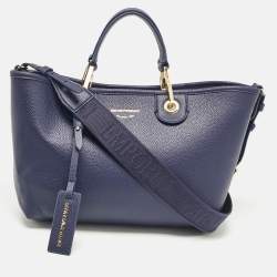 Pre Owned Emporio Armani Blue Leather Small MyEA Shopper Tote