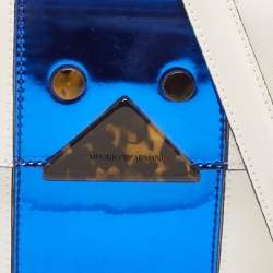 Pre Owned Emporio Armani White/Metallic Blue Leather Small Chain Top Handle Bag