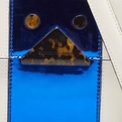 Pre Owned Emporio Armani White/Metallic Blue Leather Small Chain Top Handle Bag