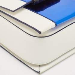 Pre Owned Emporio Armani White/Metallic Blue Leather Small Chain Top Handle Bag