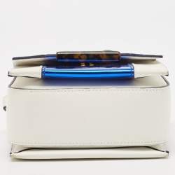 Pre Owned Emporio Armani White/Metallic Blue Leather Small Chain Top Handle Bag