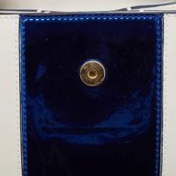 Pre Owned Emporio Armani White/Metallic Blue Leather Small Chain Top Handle Bag