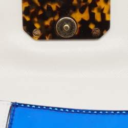 Pre Owned Emporio Armani White/Metallic Blue Leather Small Chain Top Handle Bag