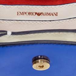 Pre Owned Emporio Armani White/Metallic Blue Leather Small Chain Top Handle Bag