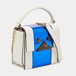 Pre Owned Emporio Armani White/Metallic Blue Leather Small Chain Top Handle Bag