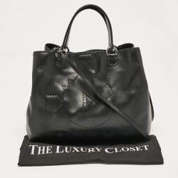 Pre Owned Emporio Armani Black Perforated Leather Tote
