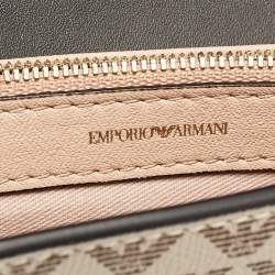 Pre Owned Emporio Armani Beige/Black Logo Print Leather Flap Chain Clutch