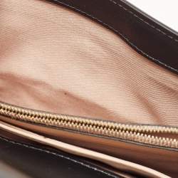 Pre Owned Emporio Armani Beige/Black Logo Print Leather Flap Chain Clutch