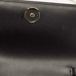 Pre Owned Emporio Armani Beige/Black Logo Print Leather Flap Chain Clutch