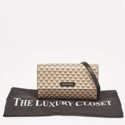 Pre Owned Emporio Armani Beige/Black Logo Print Leather Flap Chain Clutch