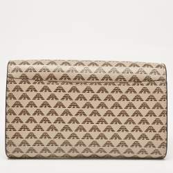 Pre Owned Emporio Armani Beige/Black Logo Print Leather Flap Chain Clutch