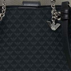Pre Owned Emporio Armani Black Monogram Faux Leather Annie Tote