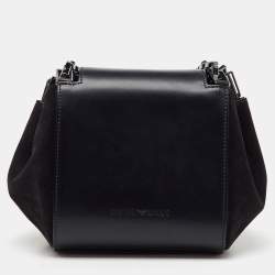 Emporio Armani Black/Blue Leather Crystal Embellished Shoulder Bag