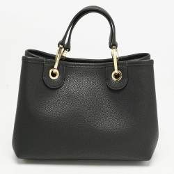 Emporio Armani Black Leather Small MyEA Shopper Tote