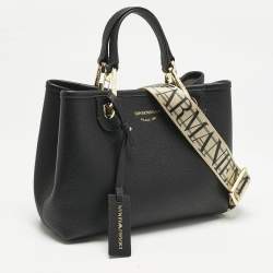 Emporio Armani Black Leather Small MyEA Shopper Tote