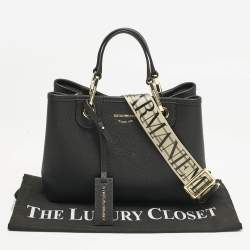 Emporio Armani Black Leather Small MyEA Shopper Tote