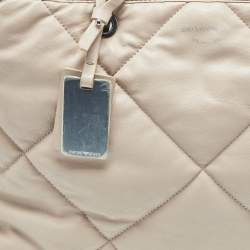 Pre Owned Emporio Armani Beige Quilted Faux Leather Medium MyEA Tote