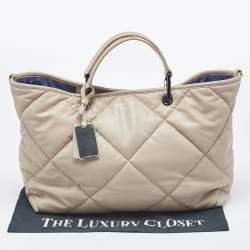 Pre Owned Emporio Armani Beige Quilted Faux Leather Medium MyEA Tote