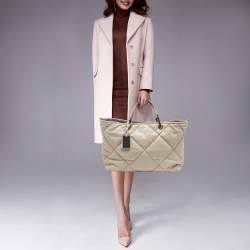 Pre Owned Emporio Armani Beige Quilted Faux Leather Medium MyEA Tote