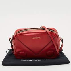 Pre Owned Emporio Armani Red Leather Camera Crossbody Bag