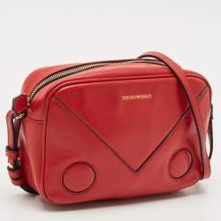 Pre Owned Emporio Armani Red Leather Camera Crossbody Bag