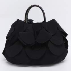 Pre Owned Emporio Armani Black Scalloped Applique Fabric Tote