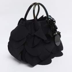 Pre Owned Emporio Armani Black Scalloped Applique Fabric Tote