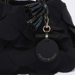 Pre Owned Emporio Armani Black Scalloped Applique Fabric Tote