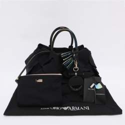 Pre Owned Emporio Armani Black Scalloped Applique Fabric Tote