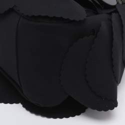 Pre Owned Emporio Armani Black Scalloped Applique Fabric Tote