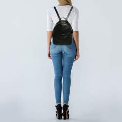 Pre Owned Emporio Armani Black Faux Leather Small Logo Backpack