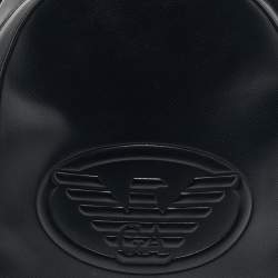 Pre Owned Emporio Armani Black Faux Leather Small Logo Backpack