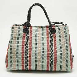 Pre Owned Emporio Armani Multicolor Fabric and Leather MyEA Basketweave Tote