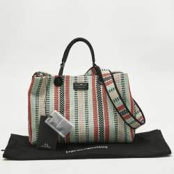 Pre Owned Emporio Armani Multicolor Fabric and Leather MyEA Basketweave Tote