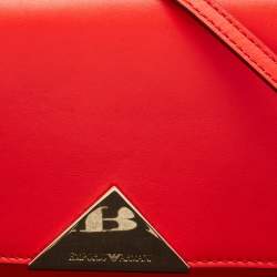 Pre Owned Emporio Armani Bright Red Leather Flap Shoulder Bag