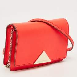 Pre Owned Emporio Armani Bright Red Leather Flap Shoulder Bag
