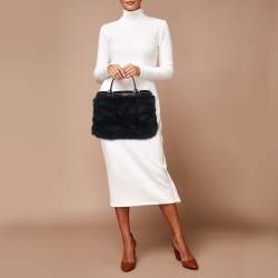 Pre Owned Emporio Armani Black Rabbit Fur and Patent Leather Satchel