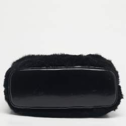 Pre Owned Emporio Armani Black Rabbit Fur and Patent Leather Satchel