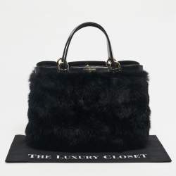 Pre Owned Emporio Armani Black Rabbit Fur and Patent Leather Satchel