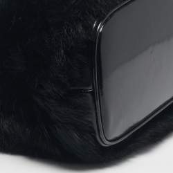 Pre Owned Emporio Armani Black Rabbit Fur and Patent Leather Satchel