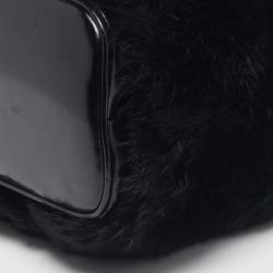 Pre Owned Emporio Armani Black Rabbit Fur and Patent Leather Satchel